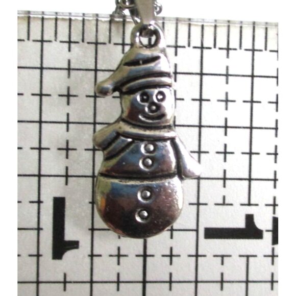 New Snowman Pendant Necklace on 18" Stainless Chain - Christmas Holiday Jewelry - Picture 5 of 5